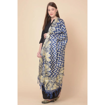 Women's Art Silk Printed Shawl (Blue, Length: 2.25 to 2.50 Mtr)