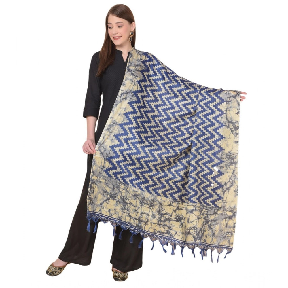Women's Art Silk Printed Shawl (Blue, Length: 2.25 to 2.50 Mtr)