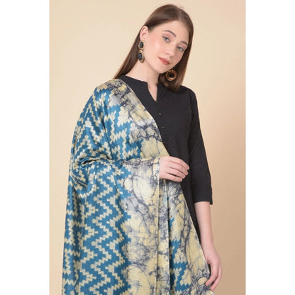 Women's Art Silk Printed Shawl (Blue, Length: 2.25 to 2.50 Mtr)