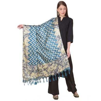 Women's Art Silk Printed Shawl (Blue, Length: 2.25 to 2.50 Mtr)