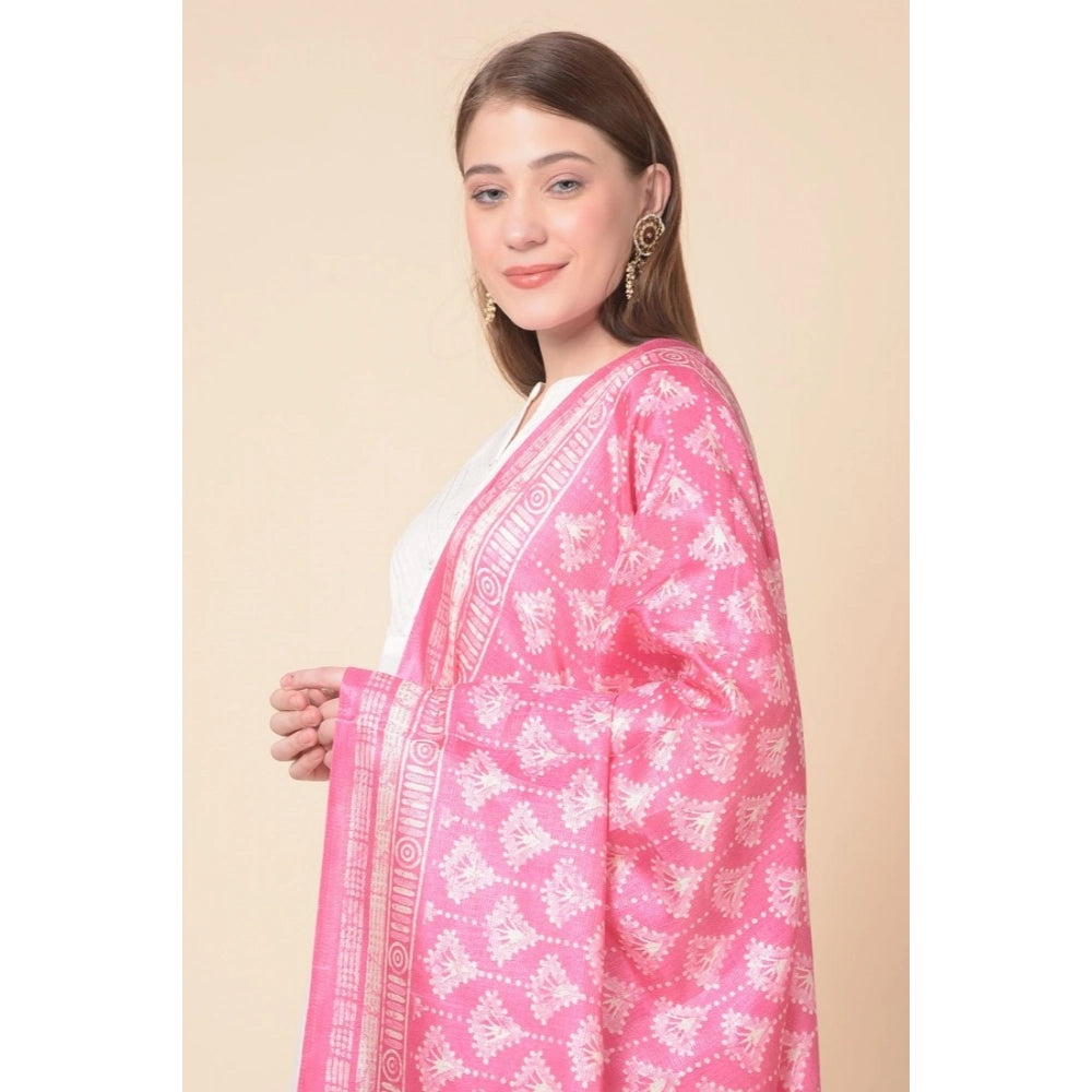 Women's Art Silk Printed Shawl (Pink, Length: 2.25 to 2.50 Mtr)