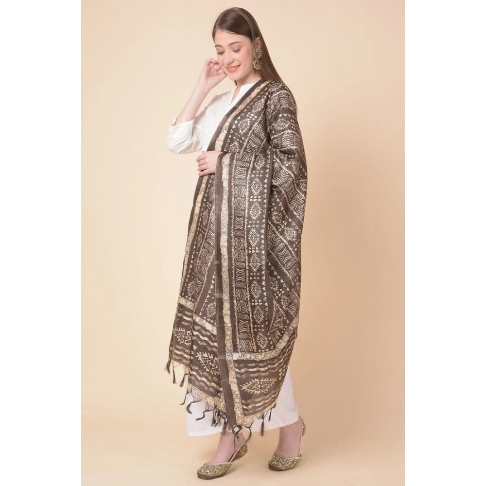 Women's Art Silk Printed Shawl (Brown, Length: 2.25 to 2.50 Mtr)