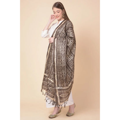 Women's Art Silk Printed Shawl (Brown, Length: 2.25 to 2.50 Mtr)