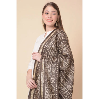 Women's Art Silk Printed Shawl (Brown, Length: 2.25 to 2.50 Mtr)