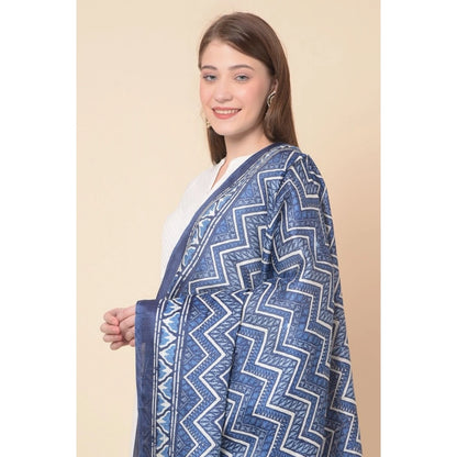 Women's Art Silk Printed Shawl (Blue, Length: 2.25 to 2.50 Mtr)