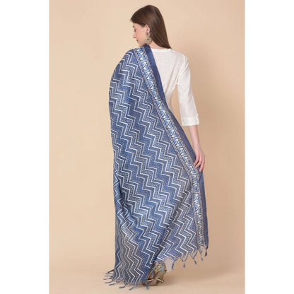 Women's Art Silk Printed Shawl (Blue, Length: 2.25 to 2.50 Mtr)