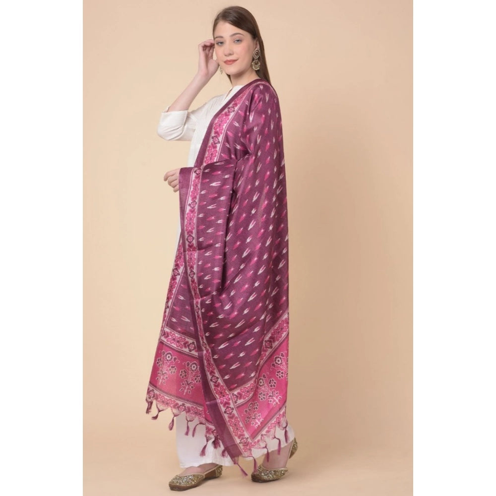 Women's Art Silk Printed Shawl (Purple, Length: 2.25 to 2.50 Mtr)