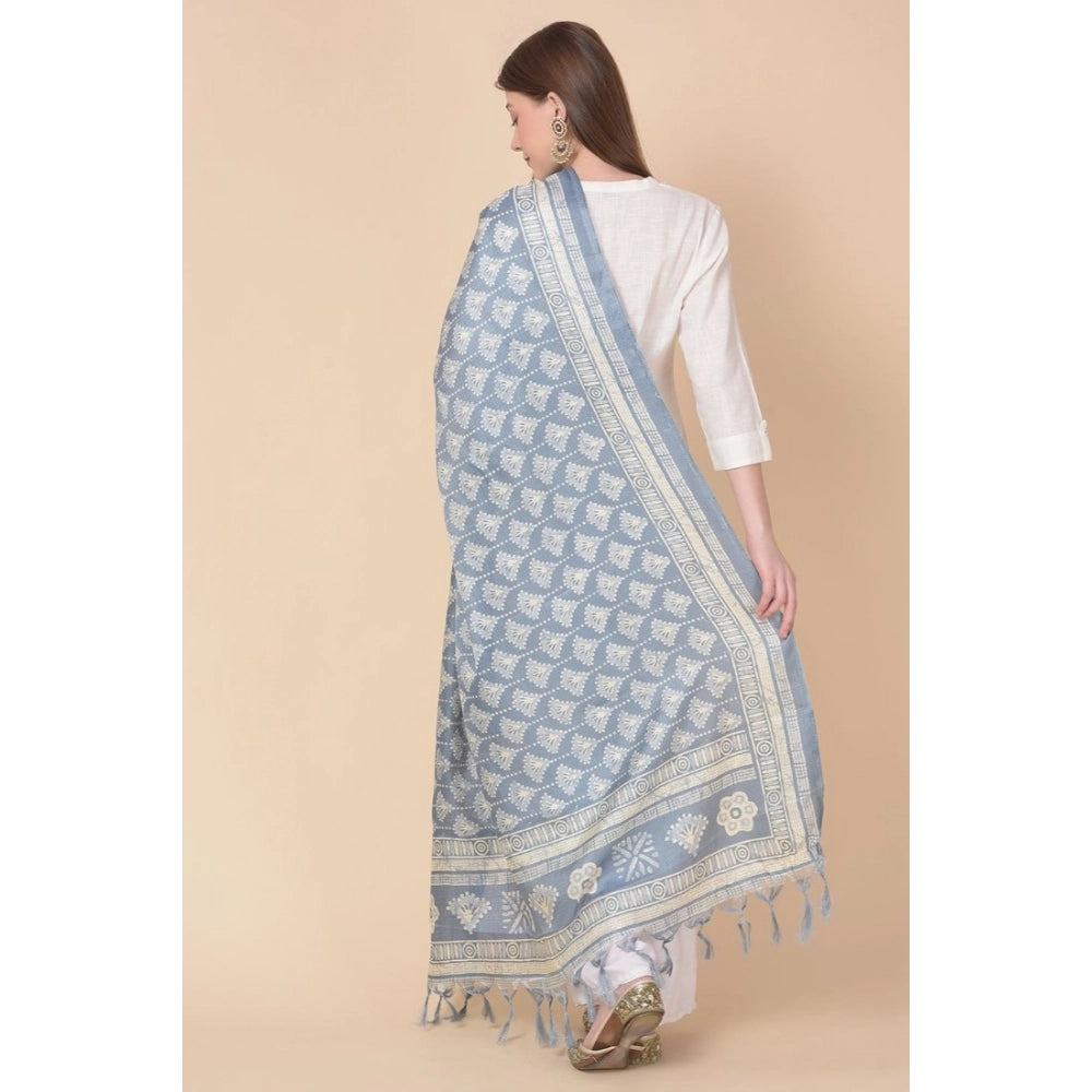 Women's Art Silk Printed Shawl (Grey, Length: 2.25 to 2.50 Mtr)
