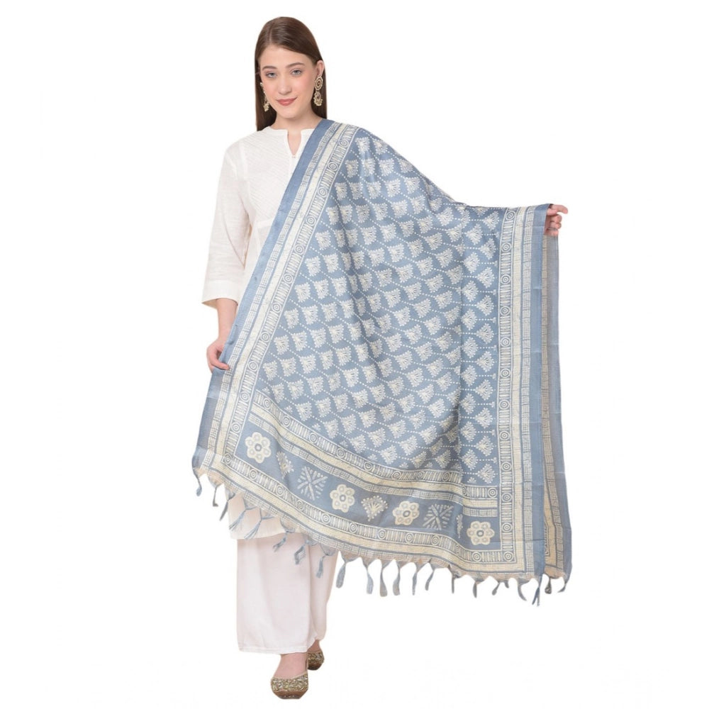 Women's Art Silk Printed Shawl (Grey, Length: 2.25 to 2.50 Mtr)