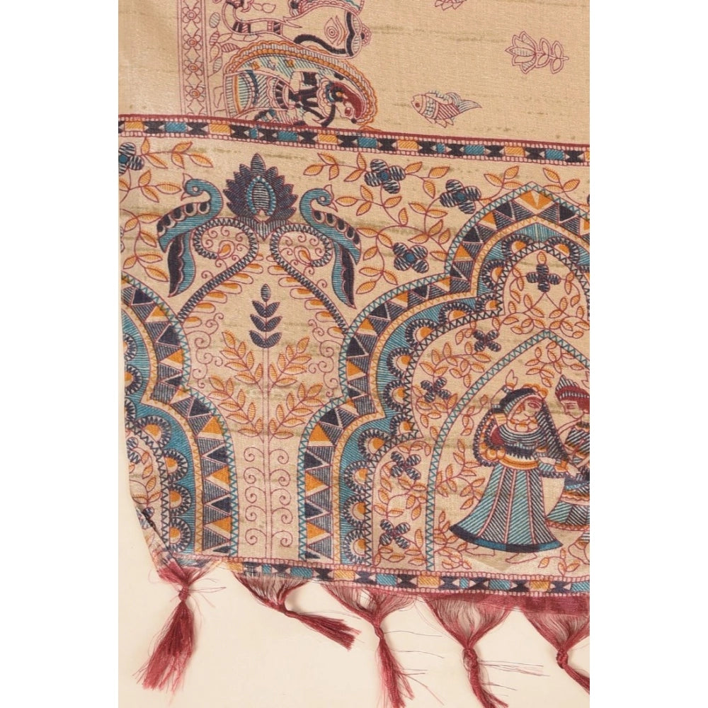 Women's Art Silk Printed Shawl (Gold, Length: 2.25 to 2.50 Mtr)