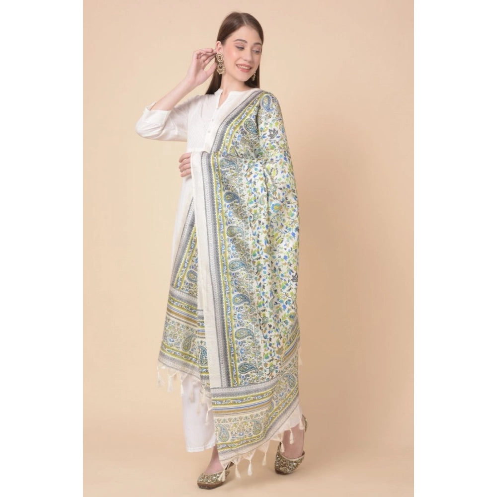 Women's Art Silk Printed Shawl (Grey, Length: 2.25 to 2.50 Mtr)
