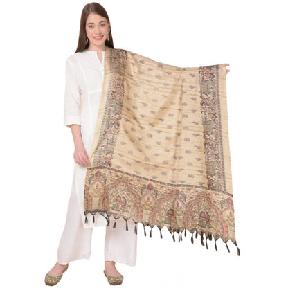 Women's Art Silk Printed Shawl (Gold, Length: 2.25 to 2.50 Mtr)