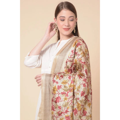 Women's Art Silk Printed Shawl (Gold, Length: 2.25 to 2.50 Mtr)