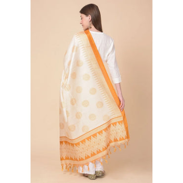 Women's Art Silk Printed Shawl (Orange, Length: 2.25 to 2.50 Mtr)