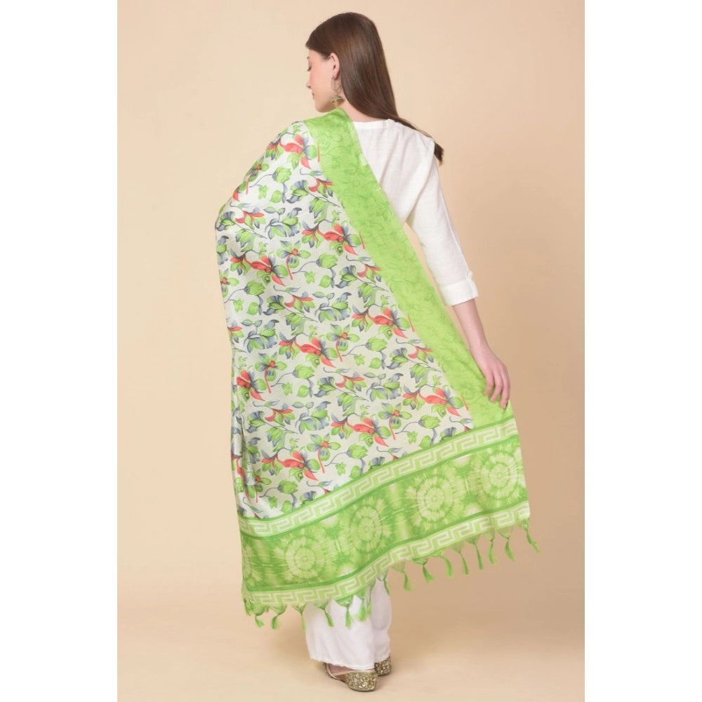 Women's Art Silk Printed Shawl (Light Green, Length: 2.25 to 2.50 Mtr)
