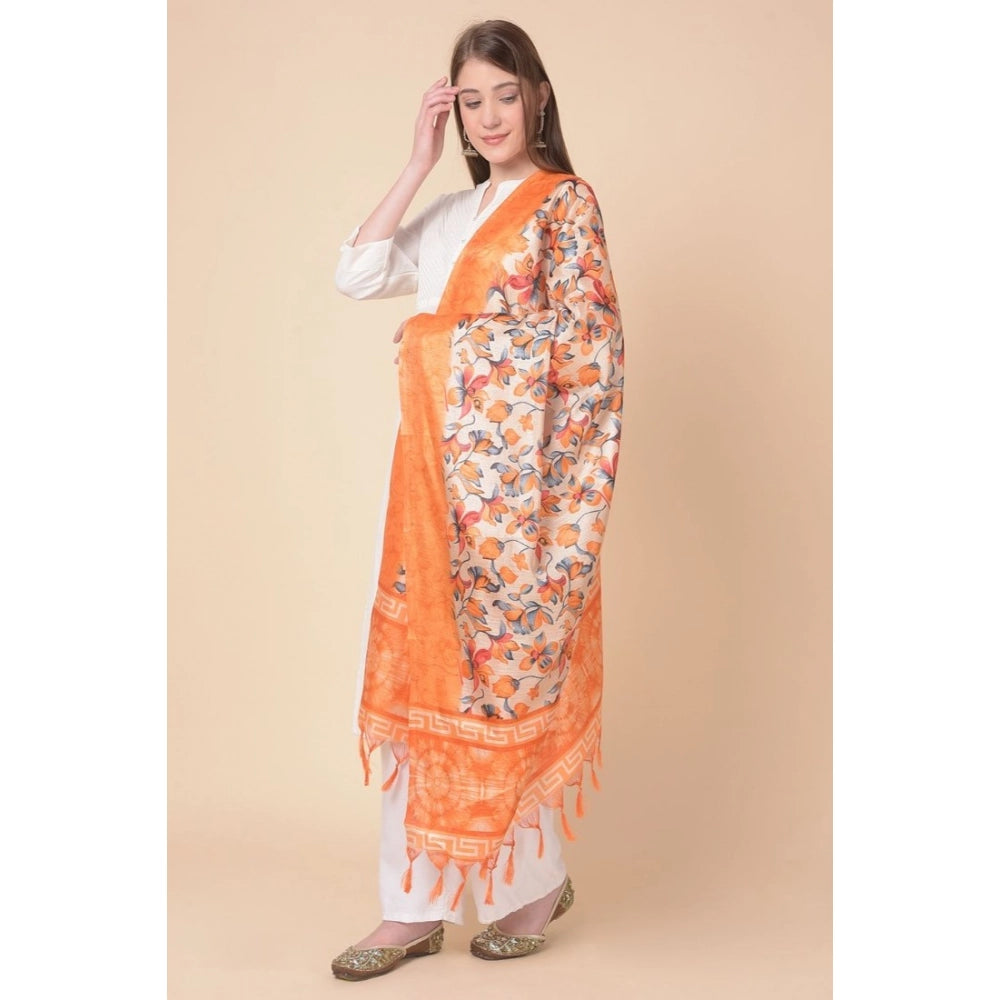 Women's Art Silk Printed Shawl (Orange, Length: 2.25 to 2.50 Mtr)
