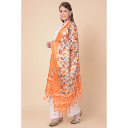 Women's Art Silk Printed Shawl (Orange, Length: 2.25 to 2.50 Mtr)