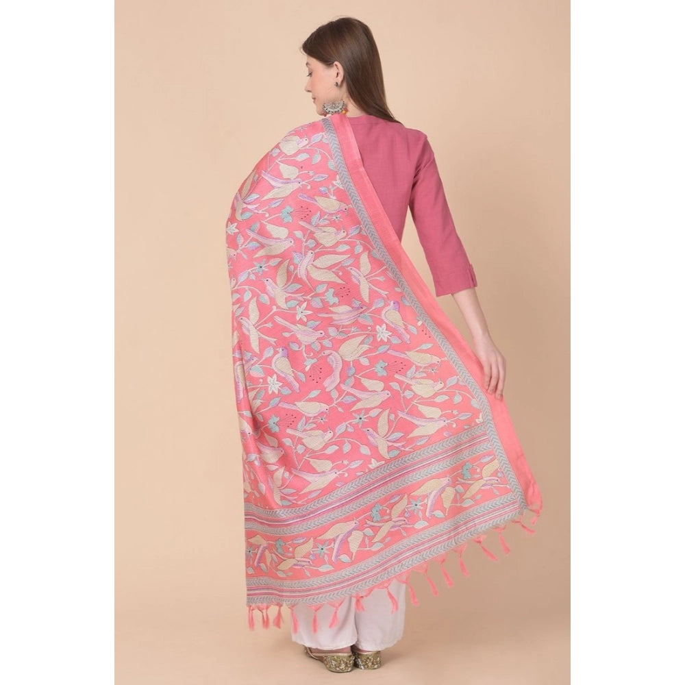Women's Art Silk Printed Shawl (Pink, Length: 2.25 to 2.50 Mtr)