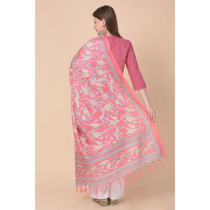 Women's Art Silk Printed Shawl (Pink, Length: 2.25 to 2.50 Mtr)