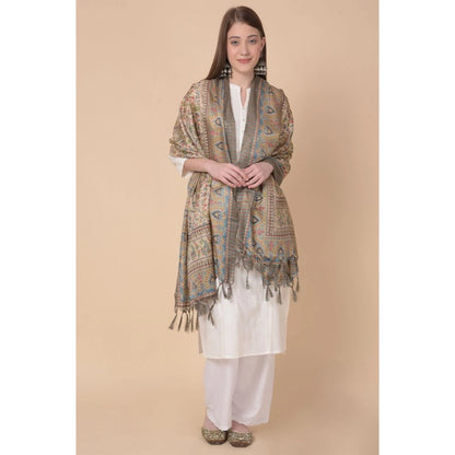 Women's Art Silk Printed Shawl (Light Brown, Length: 2.25 to 2.50 Mtr)