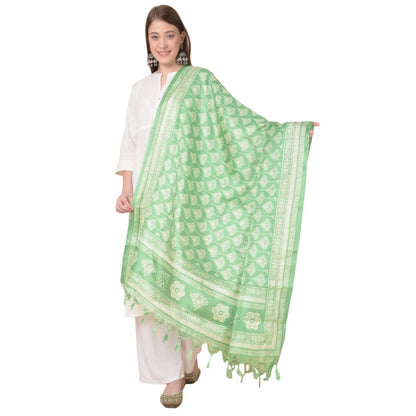 Women's Art Silk Printed Shawl (Light Green, Length: 2.25 to 2.50 Mtr)
