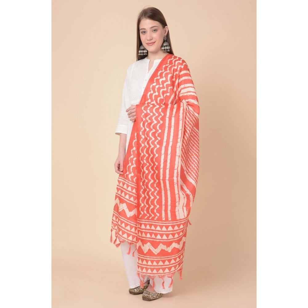 Women's Art Silk Printed Shawl (Orange, Length: 2.25 to 2.50 Mtr)