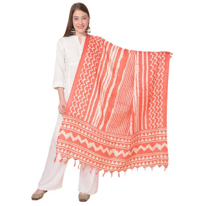 Women's Art Silk Printed Shawl (Orange, Length: 2.25 to 2.50 Mtr)