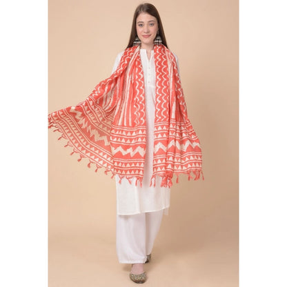 Women's Art Silk Printed Shawl (Orange, Length: 2.25 to 2.50 Mtr)