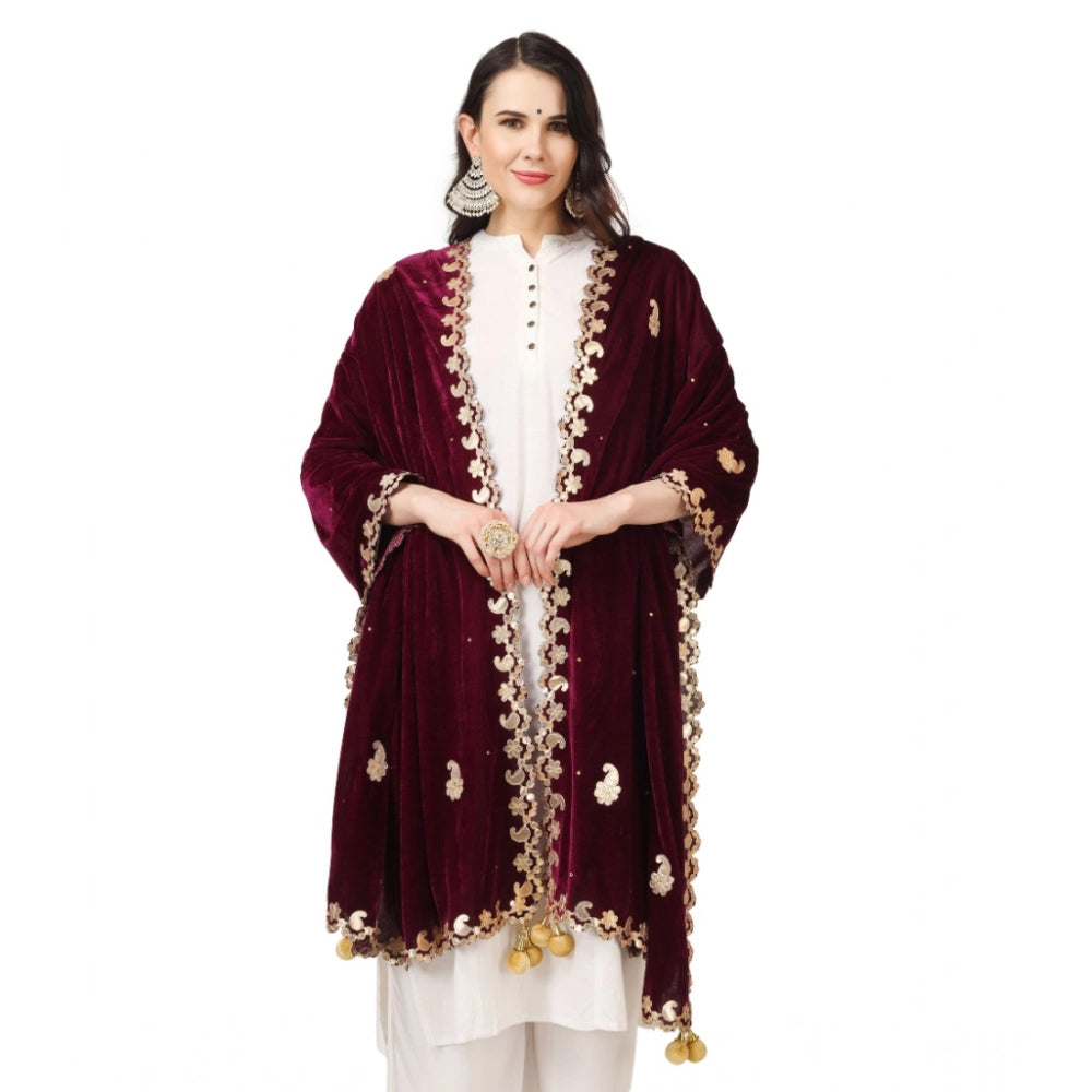 Women's Velvet Gotta Patti Shawl (Purple, Length: 2.25 to 2.50 Mtr)