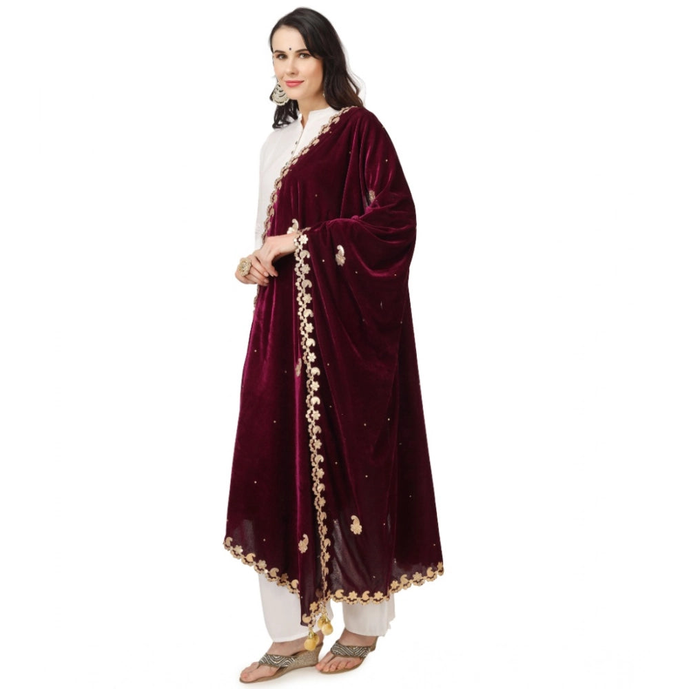 Women's Velvet Gotta Patti Shawl (Purple, Length: 2.25 to 2.50 Mtr)