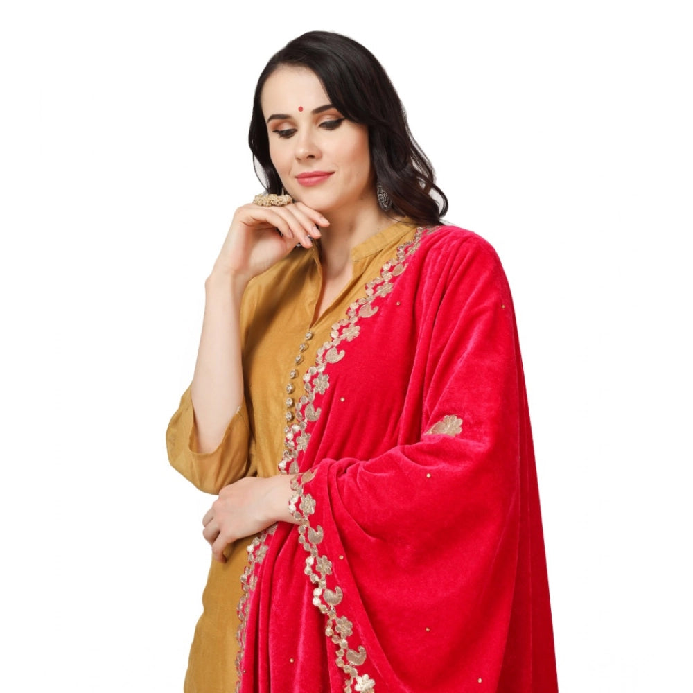 Women's Velvet Gotta Patti Shawl (Pink, Length: 2.25 to 2.50 Mtr)