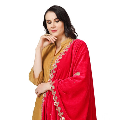 Women's Velvet Gotta Patti Shawl (Pink, Length: 2.25 to 2.50 Mtr)