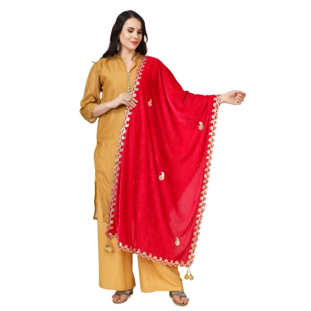 Women's Velvet Gotta Patti Shawl (Pink, Length: 2.25 to 2.50 Mtr)