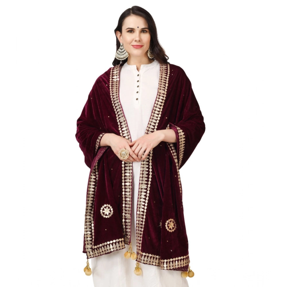 Women's Velvet Gotta Patti Shawl (Purple, Length: 2.25 to 2.50 Mtr)