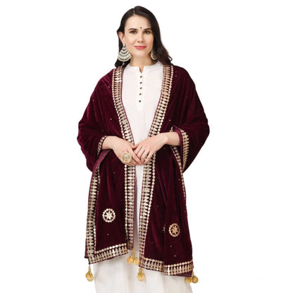 Women's Velvet Gotta Patti Shawl (Purple, Length: 2.25 to 2.50 Mtr)