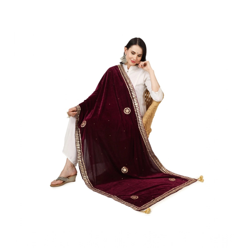 Women's Velvet Gotta Patti Shawl (Purple, Length: 2.25 to 2.50 Mtr)