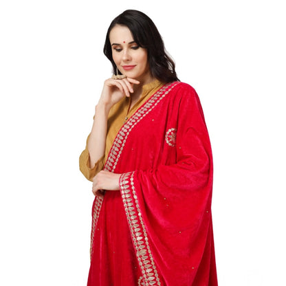 Women's Velvet Gotta Patti Shawl (Pink, Length: 2.25 to 2.50 Mtr)