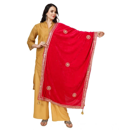 Women's Velvet Gotta Patti Shawl (Pink, Length: 2.25 to 2.50 Mtr)