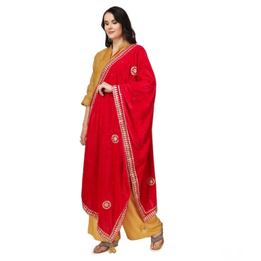 Women's Velvet Gotta Patti Shawl (Pink, Length: 2.25 to 2.50 Mtr)