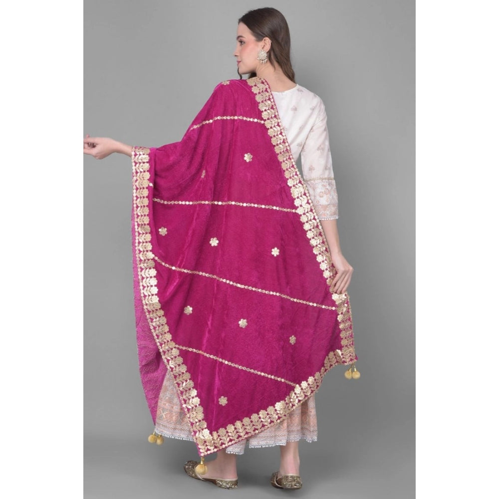 Women's Velvet Gotta Patti Shawl (Purple, Length: 2.25 to 2.50 Mtr)