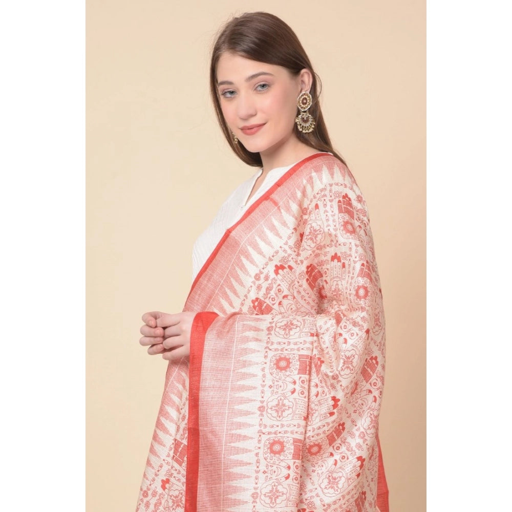 Women's Art Silk Printed Shawl (Orange, Length: 2.25 to 2.50 Mtr)