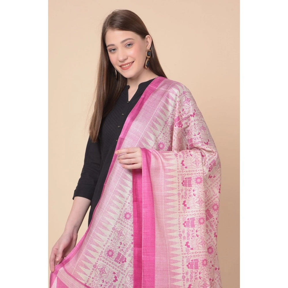 Women's Art Silk Printed Shawl (Pink, Length: 2.25 to 2.50 Mtr)