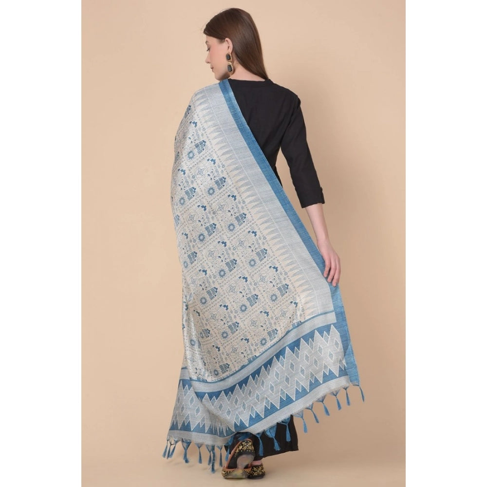 Women's Art Silk Printed Shawl (Turquoise, Length: 2.25 to 2.50 Mtr)