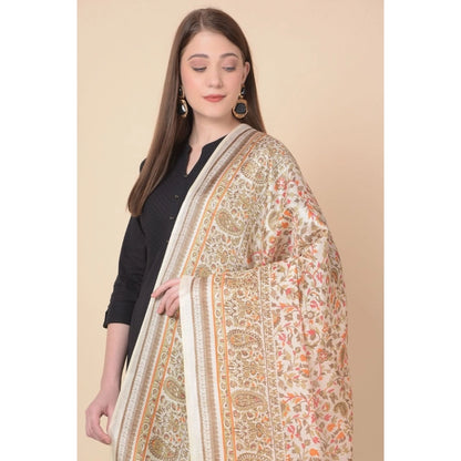 Women's Art Silk Printed Shawl (White, Length: 2.25 to 2.50 Mtr)