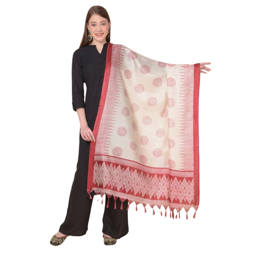 Women's Art Silk Printed Shawl (Maroon, Length: 2.25 to 2.50 Mtr)