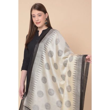 Women's Art Silk Printed Shawl (Black, Length: 2.25 to 2.50 Mtr)