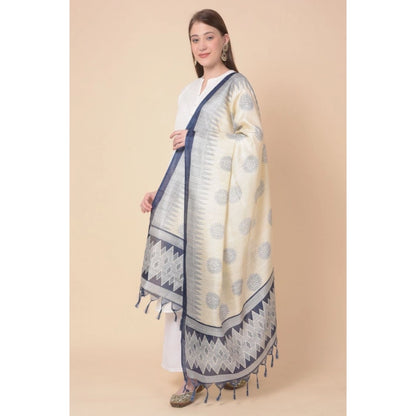 Women's Art Silk Printed Shawl (Blue, Length: 2.25 to 2.50 Mtr)