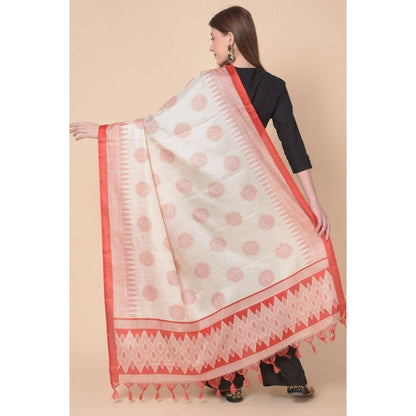 Women's Art Silk Printed Shawl (Red, Length: 2.25 to 2.50 Mtr)