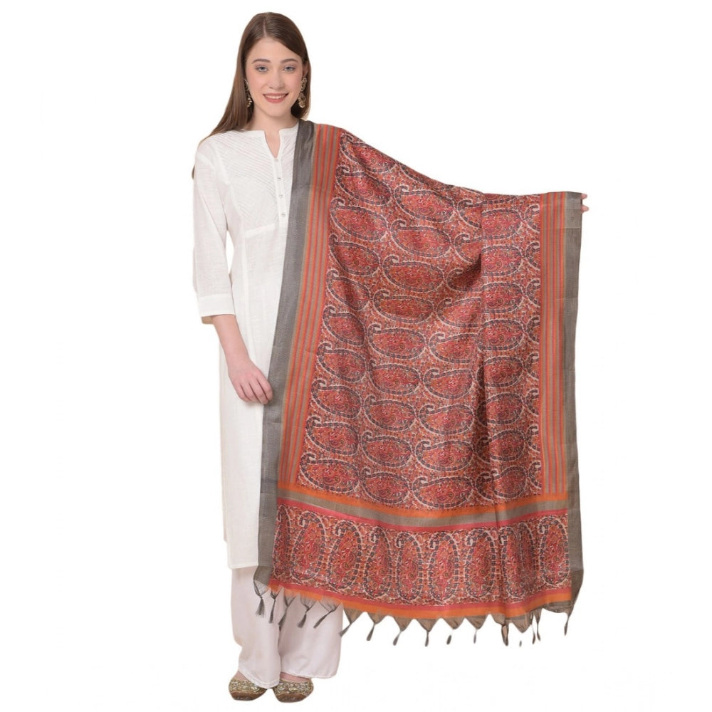 Women's Art Silk Printed Shawl (Orange, Length: 2.25 to 2.50 Mtr)