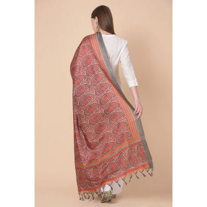 Women's Art Silk Printed Shawl (Orange, Length: 2.25 to 2.50 Mtr)